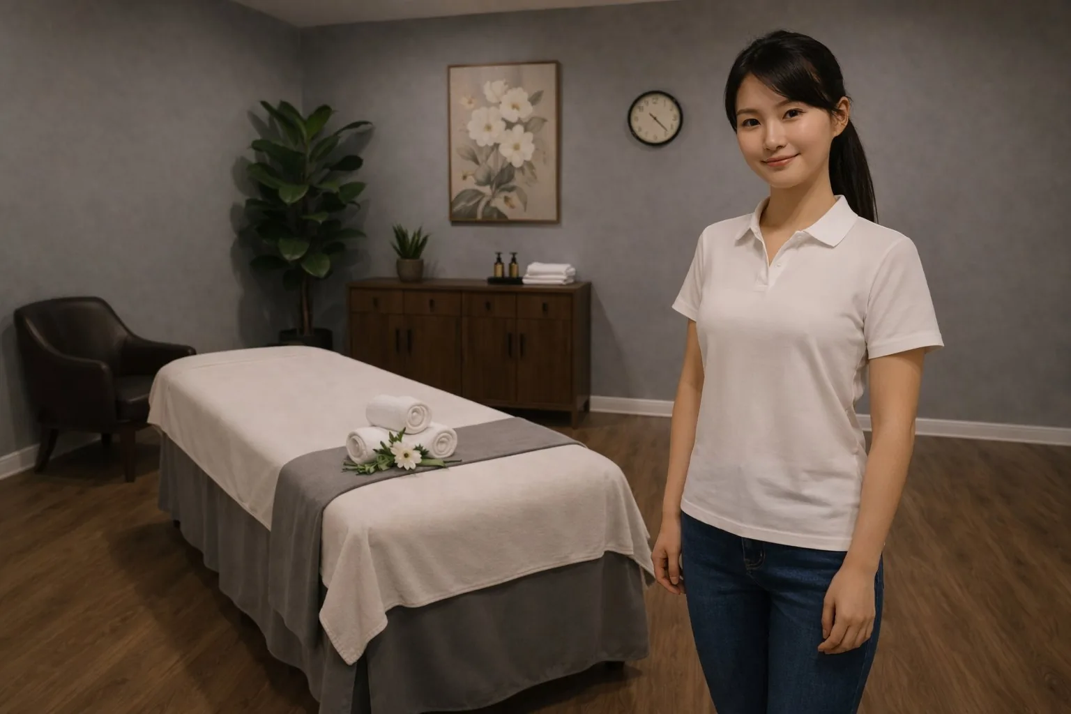 Welcoming massage therapist at Susie Spa in La Habra ready for walk in guests